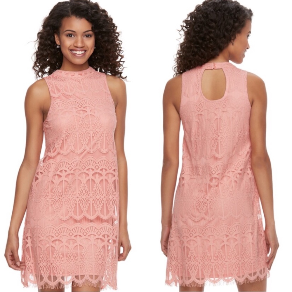 LOVE, FIRE High Neck Eyelash Lace Sleeveless Shift Dress